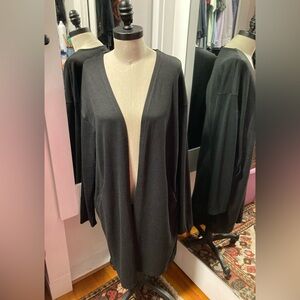 Long Black Cardigan with Pockets, Size XL